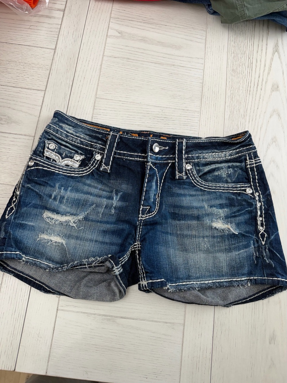 Rock Revival Dark Blue Distressed Denim Shorts